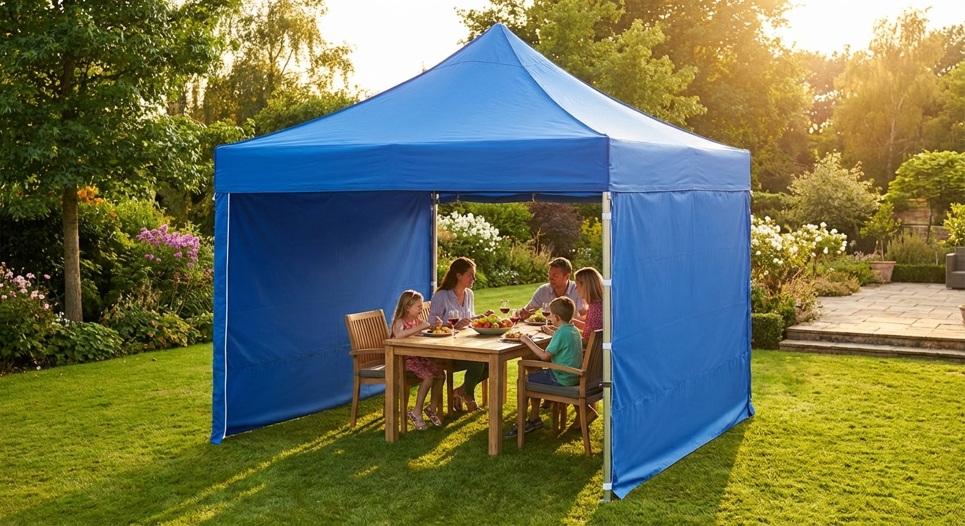 Blue pop-up gazebo with steel frame for outdoor events - view 3