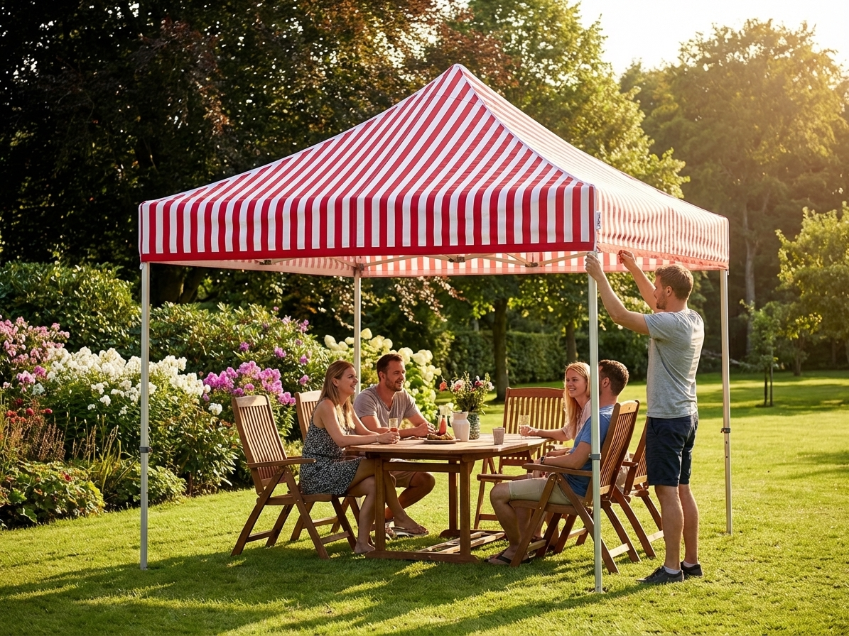 Pop up gazebo 3x3m in white and red with steel frame, ideal for outdoor events - view 3