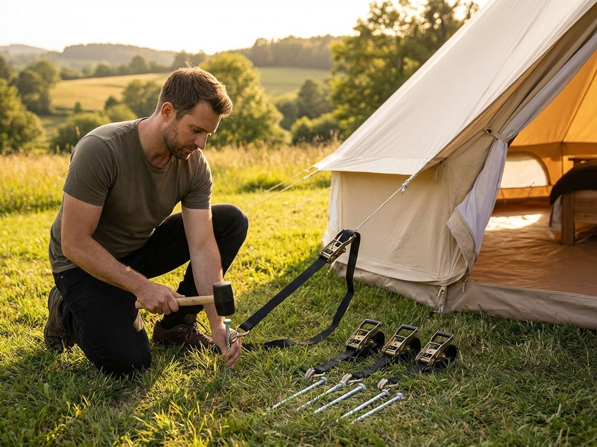 Storm protection set with 60cm pegs and straps for outdoor use