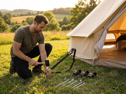 Storm protection set with 60cm pegs and straps for outdoor use