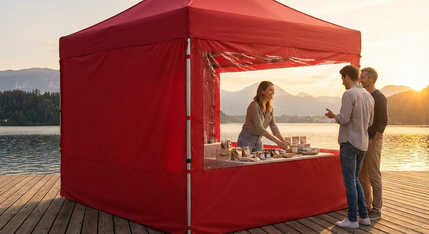 Red sidewall with panorama window for event shelter, 3m - product detail