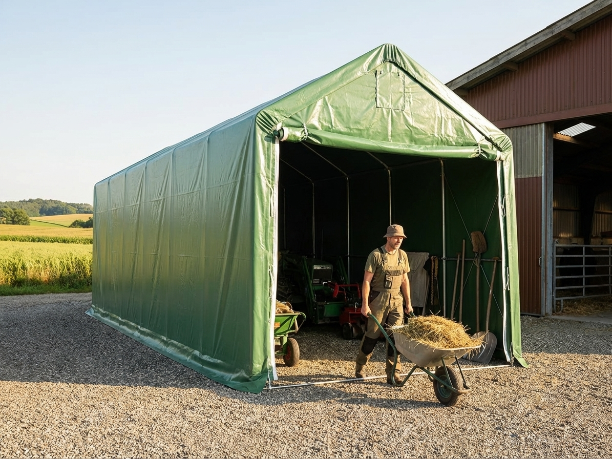 PVC Storage Shelter 4x12m in Green with Galvanised Steel Frame - view 3