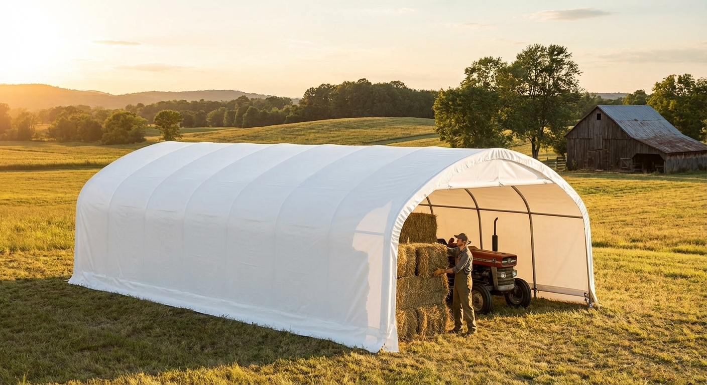 White PVC roof cover for storage shelter, 4x12x3.5m - view 3