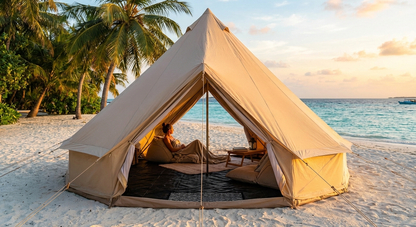 Sand-coloured bell tent for glamping and camping - product detail