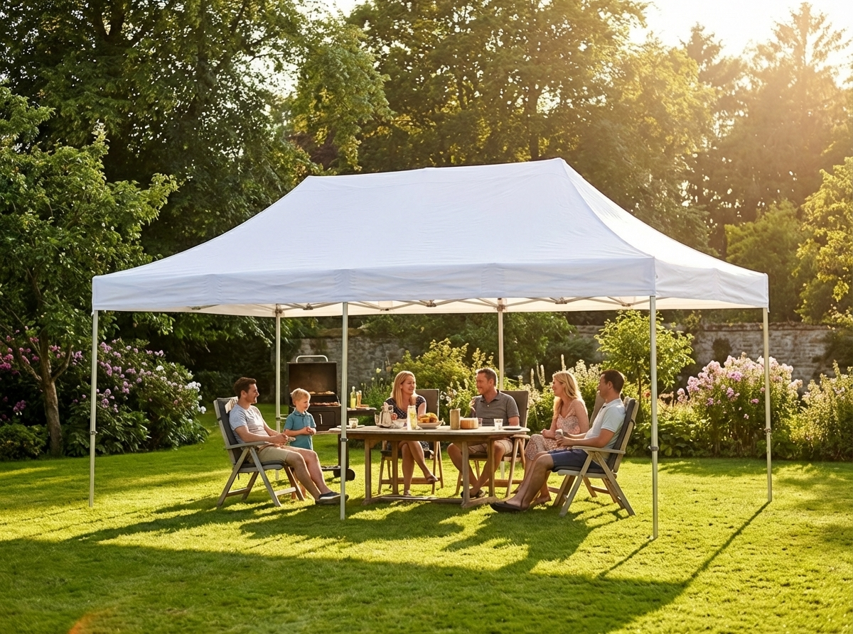 3x6m white pop-up gazebo with steel frame - product detail