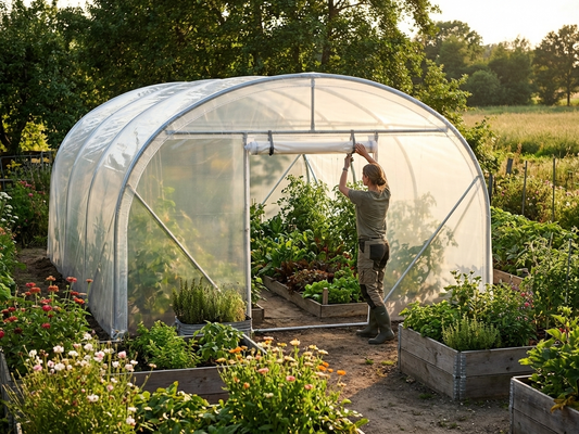 Transparent polytunnel endwall door for greenhouse, 3.6m wide