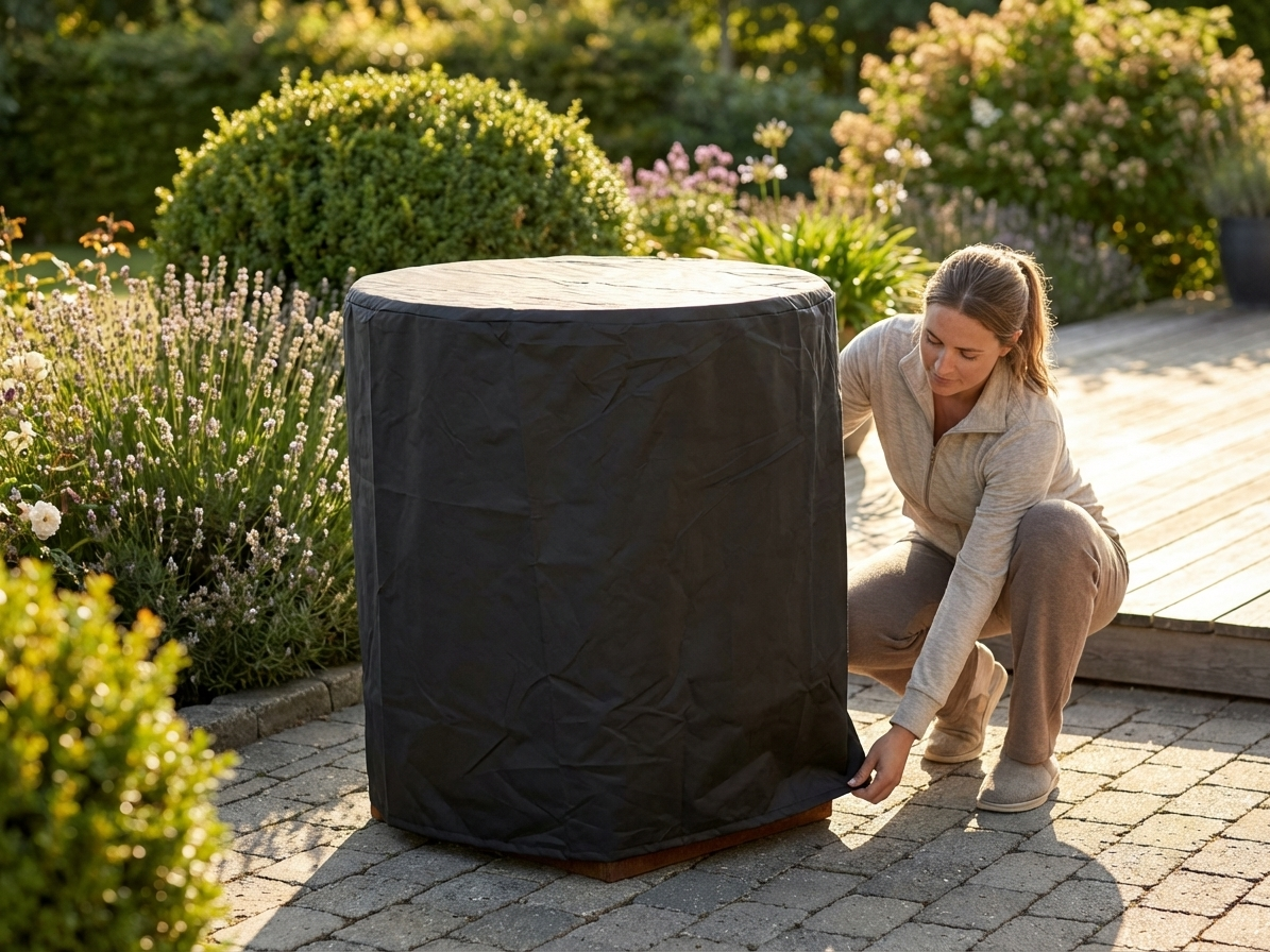 Black fire bowl cover made from 420D Oxford Fabric for outdoor use - view 3
