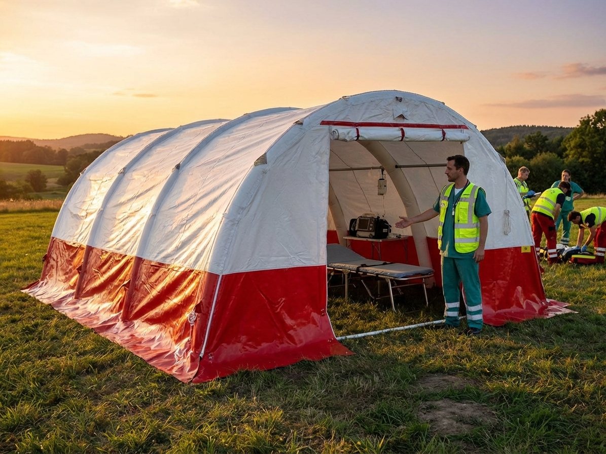 Inflatable medical tent, 5.5x4 m in White/Red, for emergencies