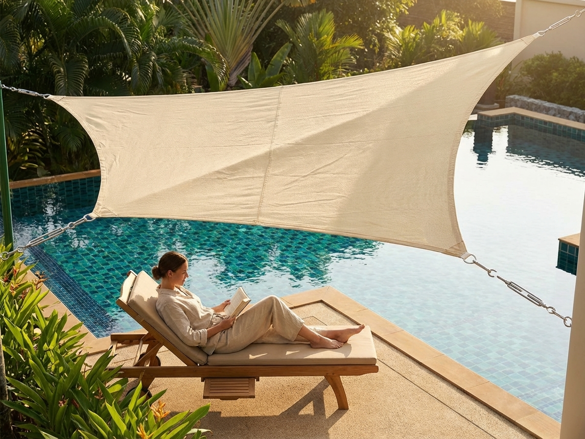 Sand coloured sun sail for outdoor shade, 3x4 metres - product detail