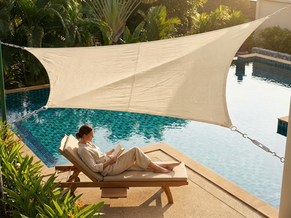 Sand coloured sun sail for outdoor shade, 3x4 metres - product detail