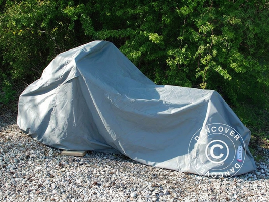 Grey bike cover made from 300D Oxford polyester, UV and water resistant