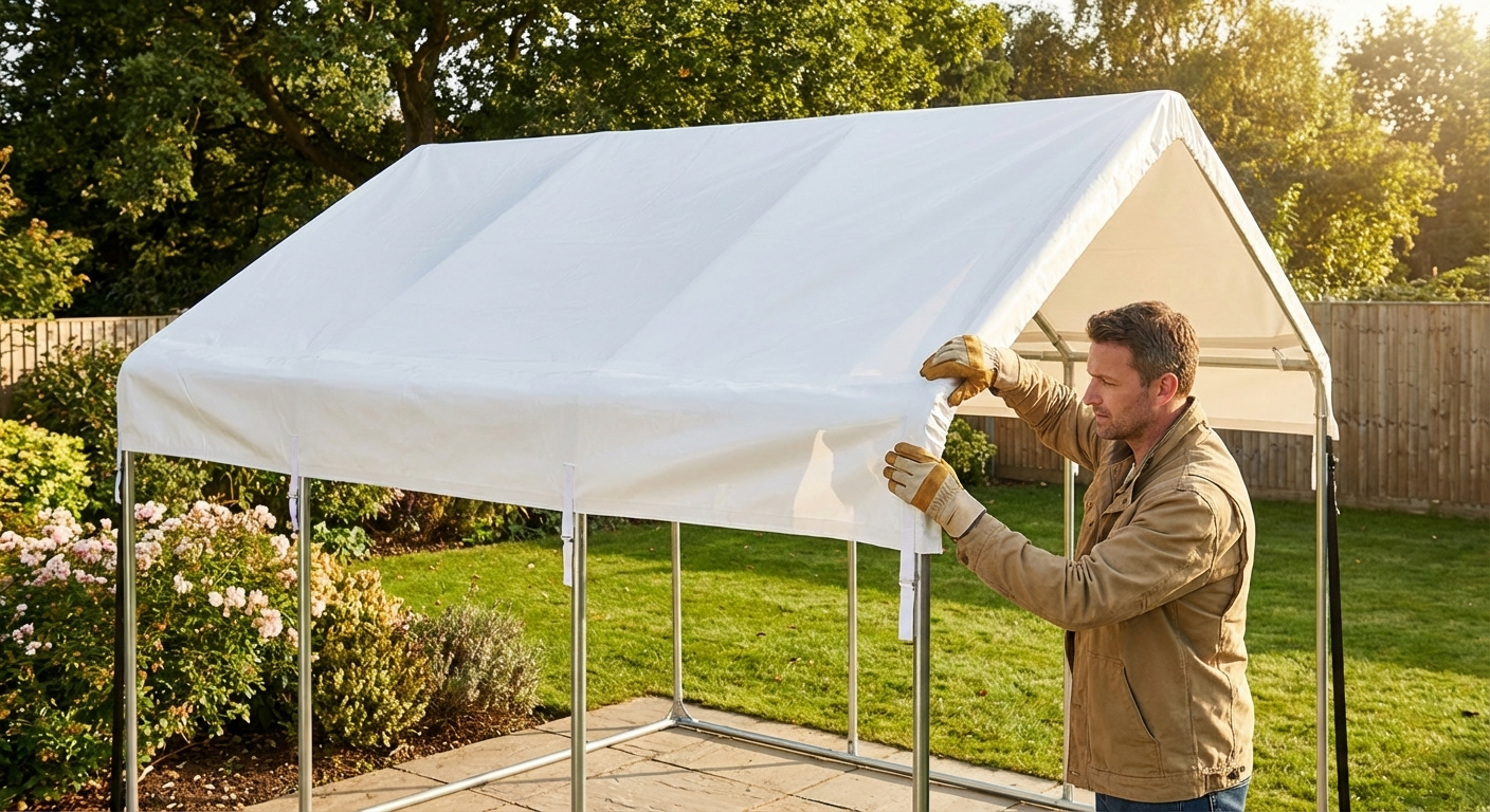 PVC roof cover for storage shelter in white, 3.5x8 metres - view 3