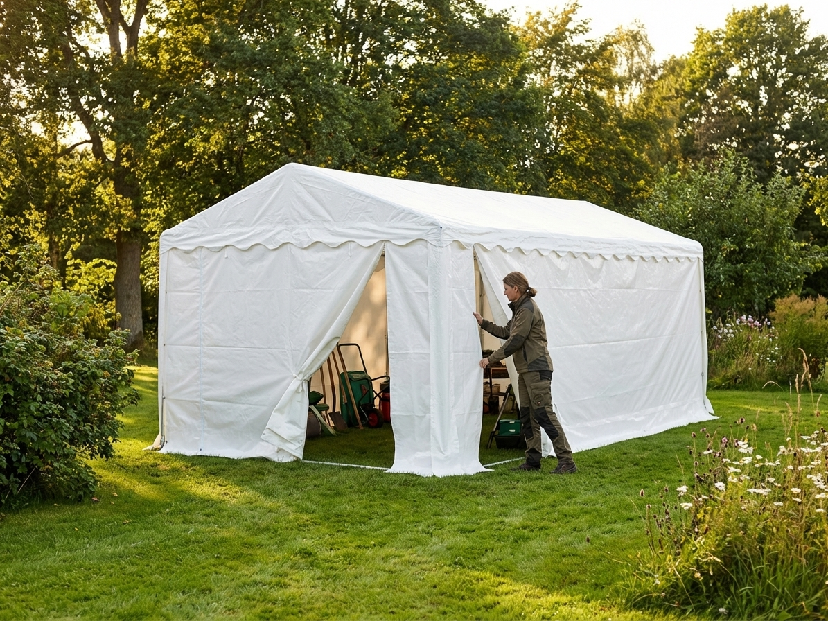White storage tent 4x6 m made of PE and steel for outdoor use - view 3