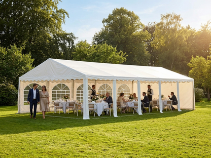 White PVC marquee 4x10 m with galvanised steel frame for events - view 3