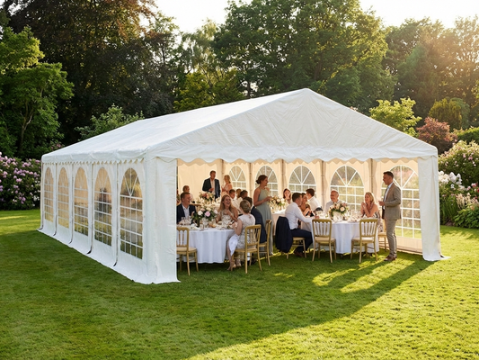White PVC marquee with galvanised steel frame for events and parties - product detail