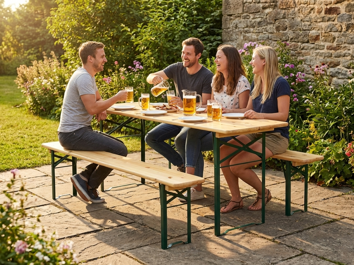Beer Table Set made of Pinewood and Steel for indoor and outdoor use - view 3