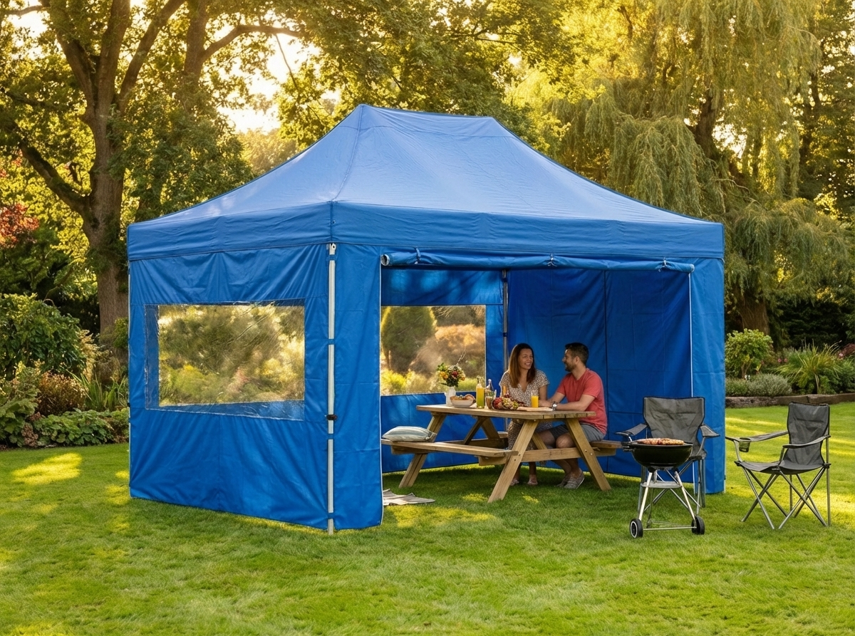Pop up gazebo with steel frame in blue, ideal for outdoor events - product detail