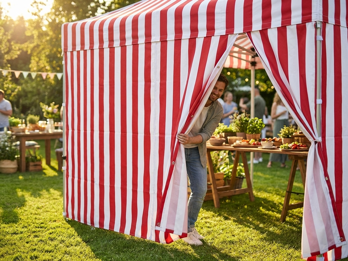 Sidewall for tents in white and red, 4 meters