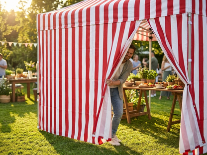 Sidewall for tents in white and red, 4 meters