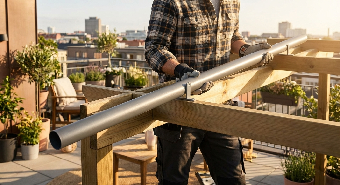 Galvanised steel roof tube with 38 mm diameter in silver