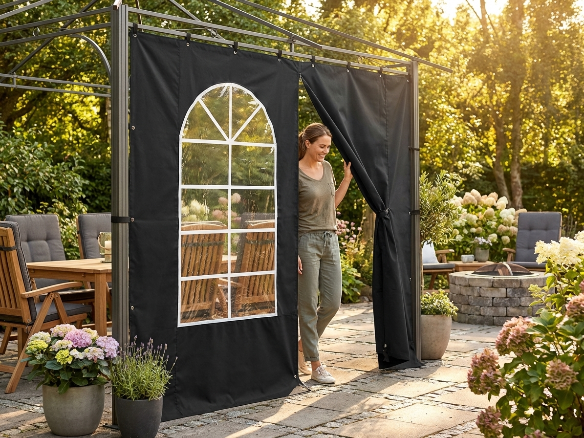 Black sidewall with door made from PVC/Polyester for outdoors