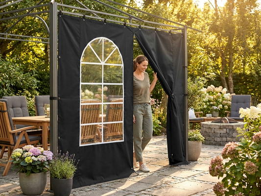 Black sidewall with door made from PVC/Polyester for outdoors
