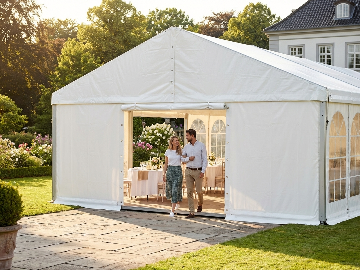 White endwall with wide door, 5m PVC polyester outdoor use - product detail