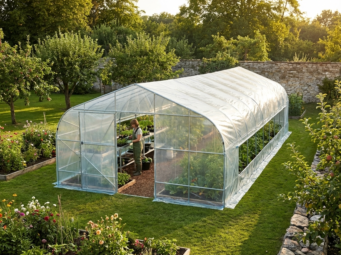 Transparent polytunnel greenhouse for outdoor use - view 3