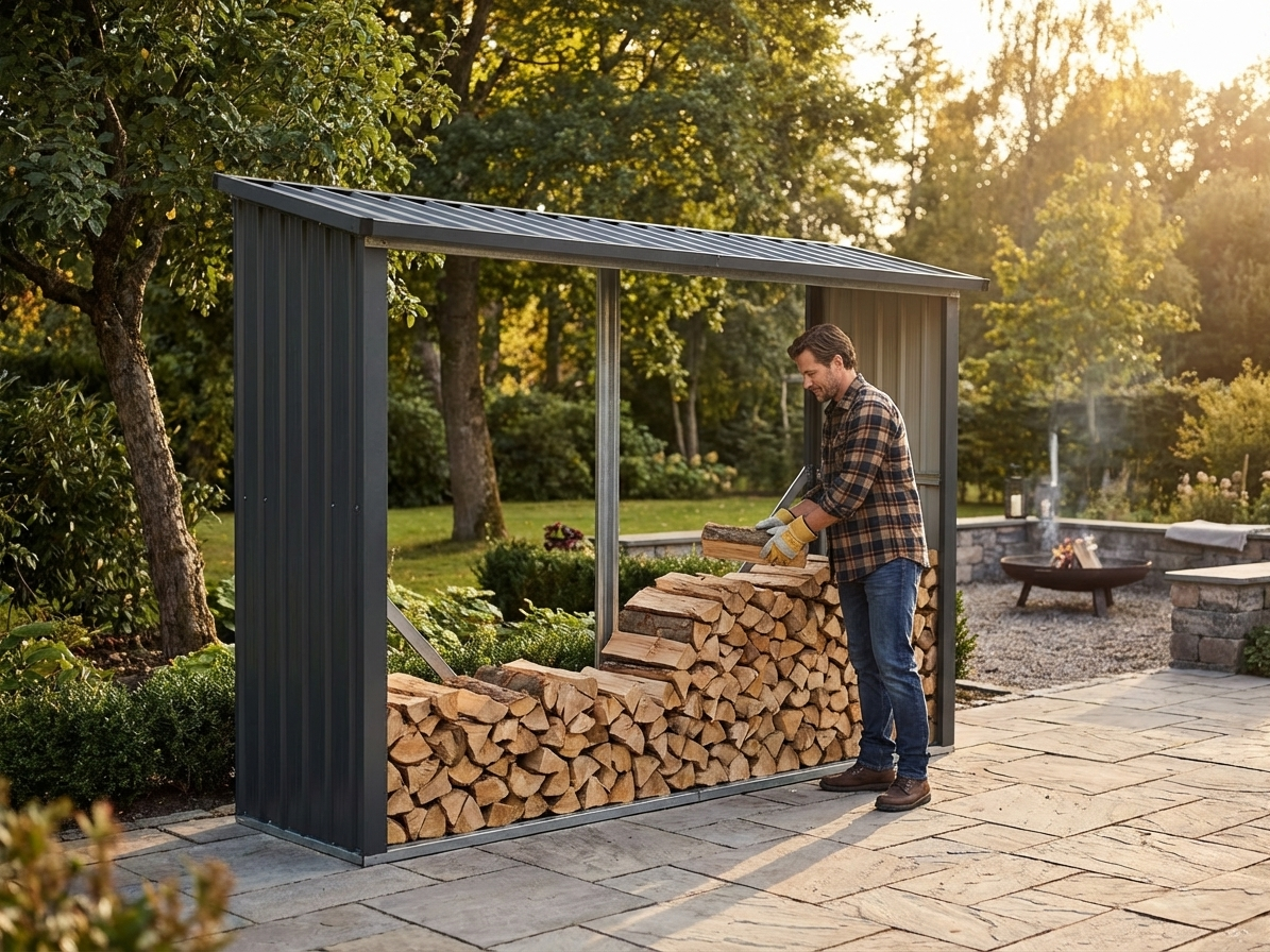 Metal storage shed in anthracite colour, zinc coated steel construction for outdoor use - view 3