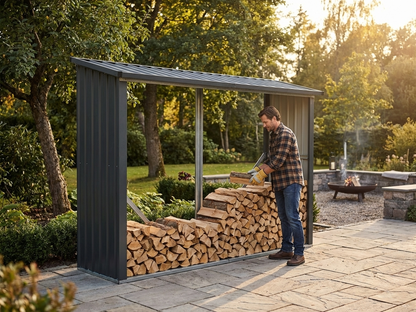 Metal storage shed in anthracite colour, zinc coated steel construction for outdoor use - view 3