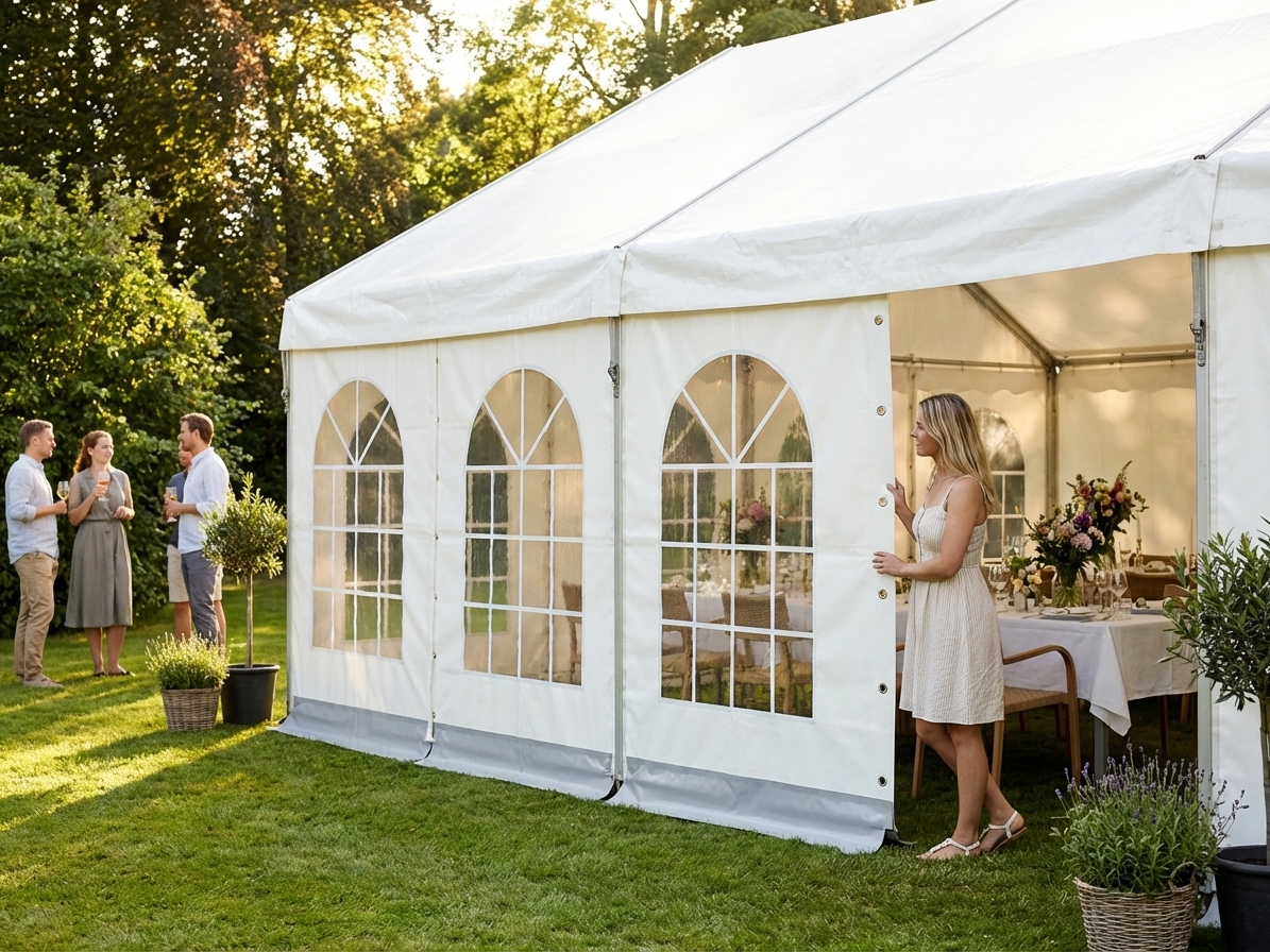 Sidewall with window for marquee, 8m White/Grey - product detail