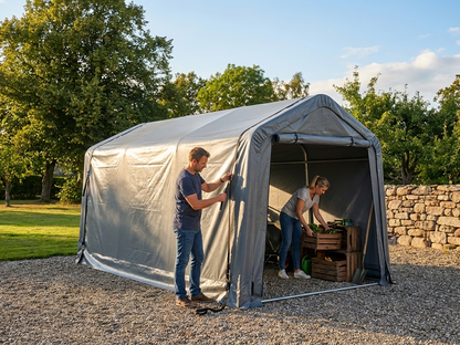Grey PVC roof cover for 4x6m storage shelter - view 3