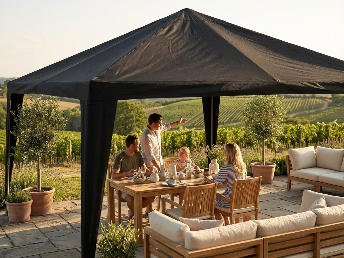 Black roof cover 6x6 m made of polyester PVC for outdoor use