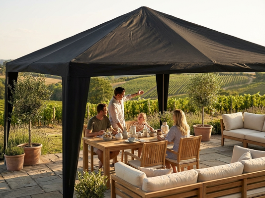 Black roof cover 6x6 m made of polyester PVC for outdoor use