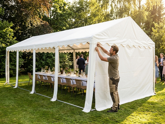 White PVC marquee roof cover 4x10 m for outdoor events