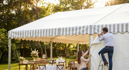 Marquee roof cover 6x12 m in white and grey made from strong PVC
