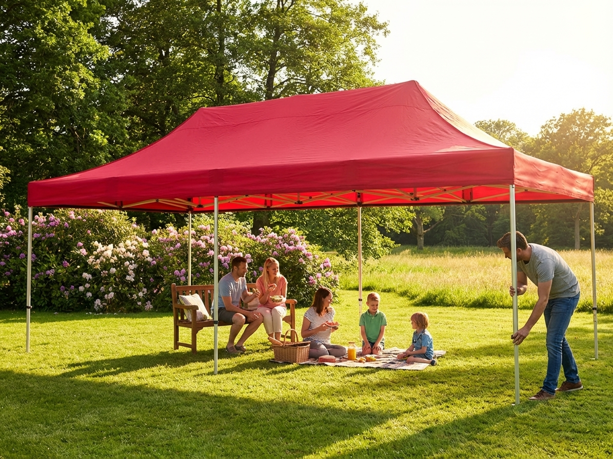 Red pop-up gazebo 4x8m with aluminium frame for outdoor events