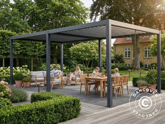 Bioclimatic pergola gazebo, black, galvanised steel, outdoor use