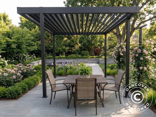 Bioclimatic pergola gazebo in black, 3x3 m outdoor steel