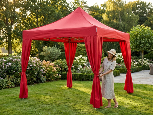 Red curtain panels for event tents made from polyester - product detail