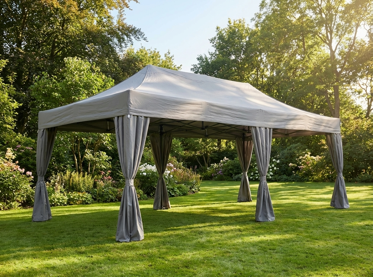 Pop up gazebo 4x8m in Latte with steel frame and PVC roof