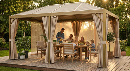 Elegant brass gazebo with curtains and mosquito net - view 3