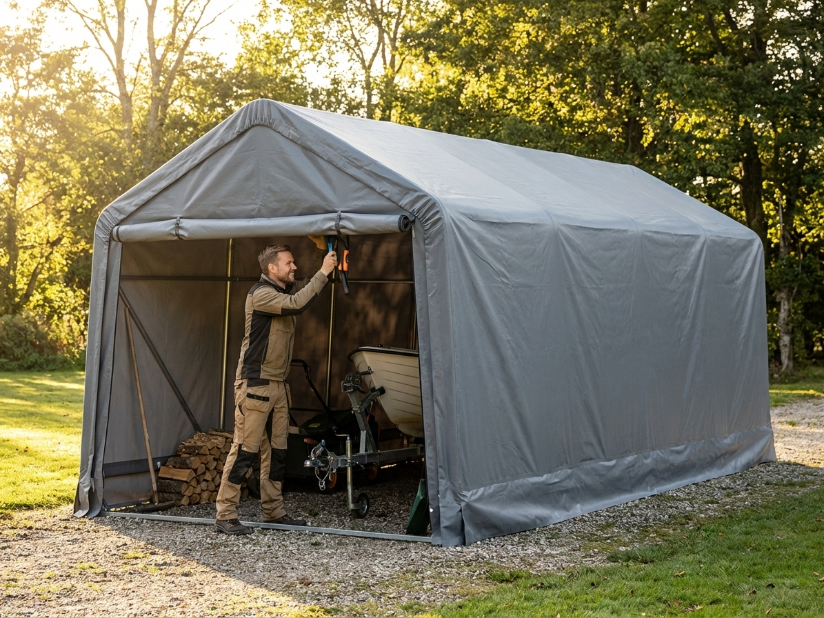 Grey PVC roof cover for storage shelter