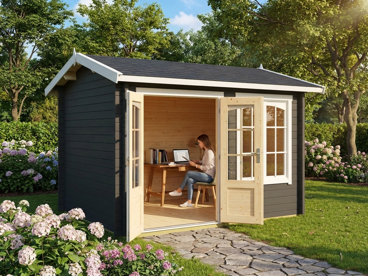 Wooden Cabin in Dark Grey - Nordic Spruce Garden Retreat