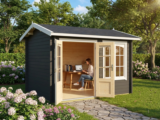 Wooden Cabin in Dark Grey - Nordic Spruce Garden Retreat