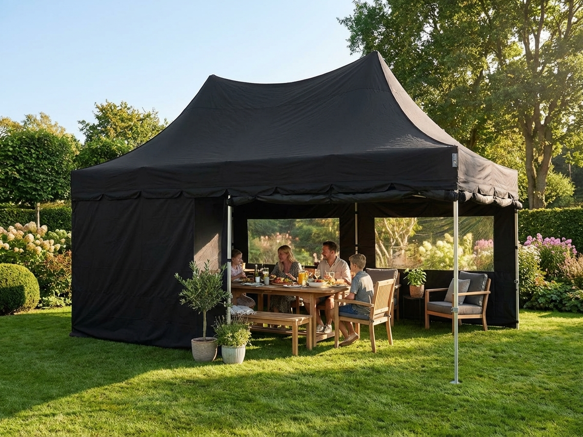 Black pop up gazebo with aluminium frame for outdoor use