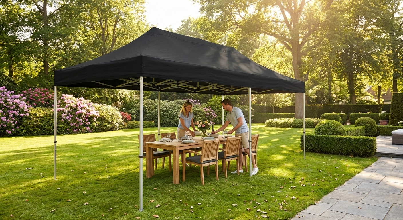 Black pop-up gazebo with aluminium frame for outdoor events