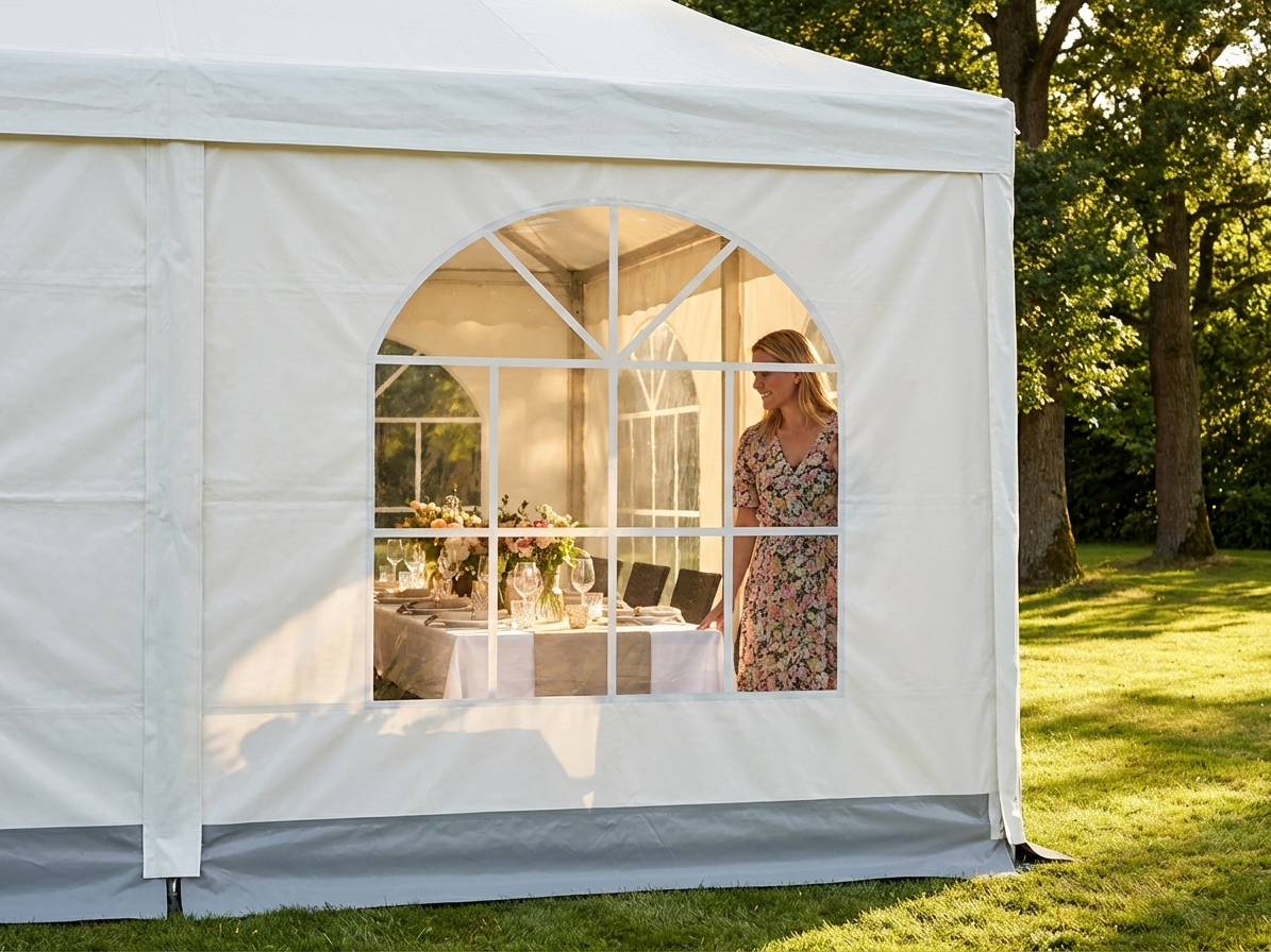 Marquee Sidewall with Window in White and Grey made from Strong PVC - view 3