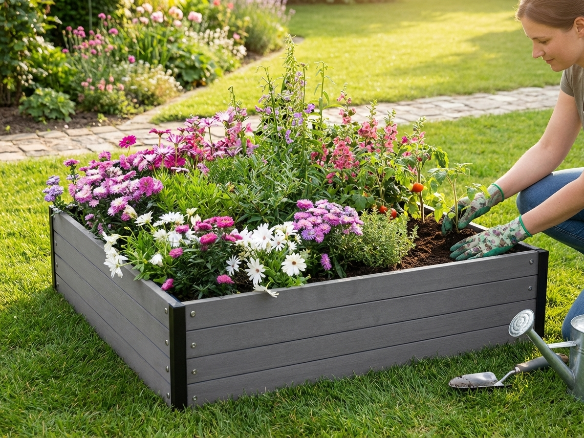 Raised garden bed in anthracite made of WPC - product detail