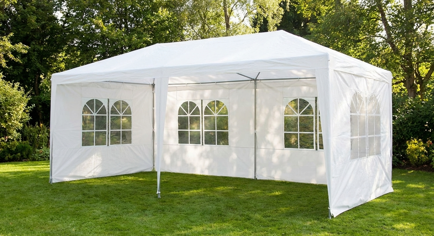 White pop-up gazebo 3x6m with steel frame for outdoor events